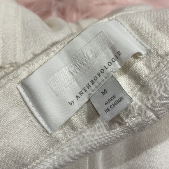 Anthropologie Ett:Twa White Pommed Linen Wide Leg High Rise Pants - Picture 3 of 11